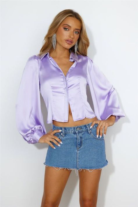 Work to bar kind of top, girl. The Go Smooth Crop Shirt features a button-up and soft, silky fabric. Style with jeans or a skirt and heels. Satin Crop Shirt, Yemen Clothing, Top Girl, Silky Fabric, Satin Blouse, Dress Romper, Crop Shirt, The Go, Button Up Shirts