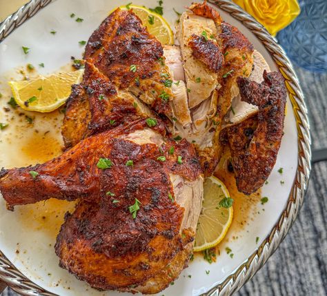 Air Fryer Half Chicken Recipes, Half Chicken In Air Fryer, Air Fryer Half Chicken, Half Chicken Recipes, Roast Half Chicken, Cornbread Dressing With Chicken, Fried Catfish Recipes, Whole Baked Chicken, Chicken Cornbread