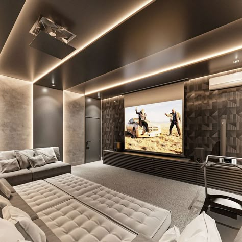 Cinema em casa: 5 dicas e projetos para estourar a pipoca Home Theater Ideas Luxury, Cinema Room Design, Cinema Idea, Home Theater Room Design, Theater Room Design, Luxury Houses Mansions, Home Cinema Room, Modern Home Interior Design, Master Room