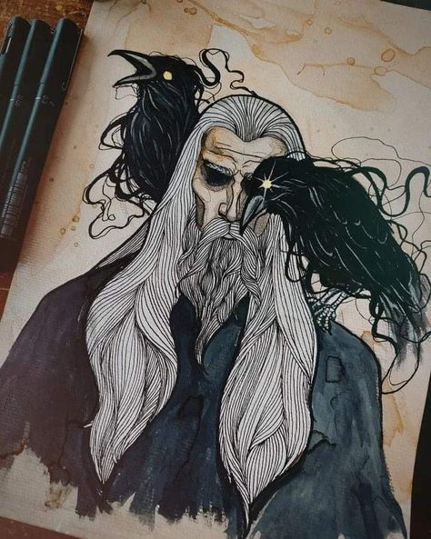 Odin Drawing Norse Mythology, Odin Mythology Art, Norse Art Drawings, Odin Norse Mythology Art, Odin Painting, Odin God Norse Mythology, Nordic Art Vikings, Norse Mythology Drawing, Odin Sketch