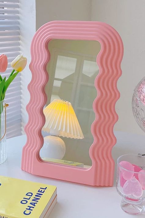 Barbiecore Home-Decor Ideas | 2023 Wave Mirror, Danish Decor, Table Makeup, Home Decor Pink, Wavy Mirror, Mirror Wall Living Room, Desk Mirror, Traditional Mirrors, Creative Bedroom