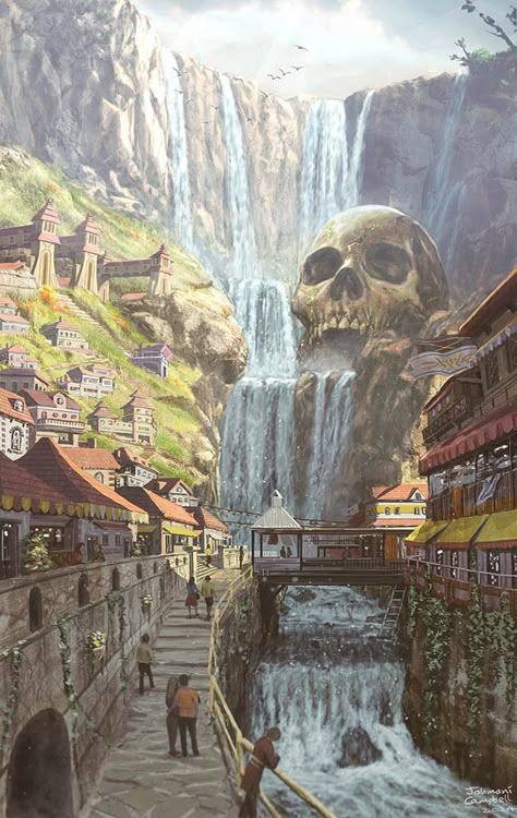 ArtStation - The River, Jahmani Campbell Fantasy Town, 다크 판타지, Fantasy City, Fantasy Setting, Fantasy Places, Fantasy Map, Fantasy Art Landscapes, Fantasy Concept Art, High Fantasy