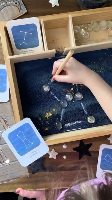 Space For Prek, Space Year 1, Space Display Eyfs, Space Provocations Preschool, Constellation Sensory Bag, Preschool Star Activities, Galaxy Preschool Activities, Stars Preschool Activities, Constellation Crafts For Kids