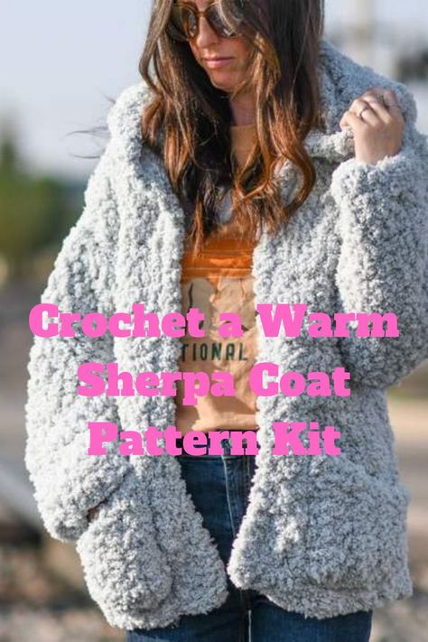 Crochet Sherpa Sweater, Crochet Winter Coat, Free Crochet Christmas Ornaments Pattern, Free Crochet Christmas Ornaments, Crochet Coat Free Pattern, Chunky Wool Crochet, Free Crochet Jacket Patterns, Knot Knitting, Crochet Christmas Ornaments Free Pattern