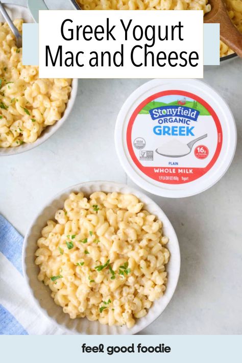 #ad Try this Greek yogurt mac and cheese for a lighter, protein-packed version with rich, cheesy goodness and tangy flavor! | Greek Yogurt Macaroni and Cheese Recipe | Greek Yogurt Mac & Cheese | Easy Greek Yogurt Mac and Cheese | #Sponsored #Stonyfield #StonyfieldOrganic #proteinmacandcheese Greek Yogurt Mac And Cheese, Man N Cheese, Yogurt Mac And Cheese, Recipe Greek Yogurt, Deep Fried Turkey Recipes, Thanksgiving Appetizers Dips, Stuffing Gravy, Fried Turkey Recipes, Perfect Roast Potatoes