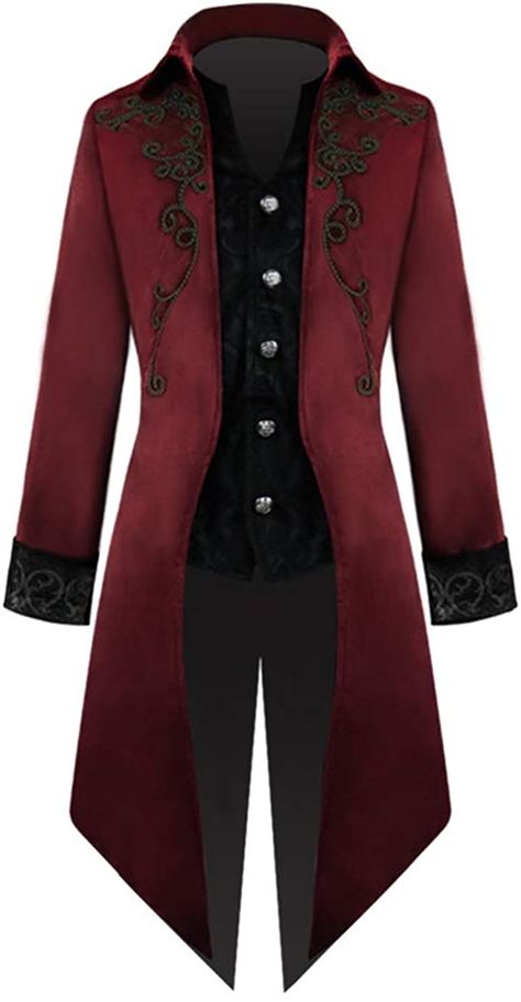 Amazon.com: Apocrypha Mens Medieval Steampunk Tailcoat Victorian Gothic Jacket Frock Coat (Red, Small): Clothing Knee Length Jacket, Tuxedo Coat, Gothic Jackets, Wedding Coat, Regency Fashion, Victorian Costume, Frock Coat, Gothic Victorian, Costume Outfits