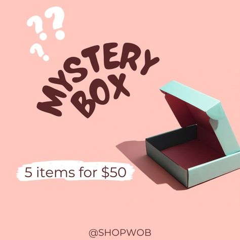 WOB Mystery Box - 5 items for $50 Mystery Box Design, Mystery Box Ideas, Teaser Campaign, Prize Box, Free People Leggings, Prize Giveaway, Social Media Marketing Instagram, Gift Box Design, Promotional Design