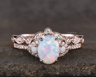 Ethiopian Opal Engagement Ring, Opal Wedding Ring Set, Opal Engagement Ring Rose Gold, Fire Opal Engagement Ring, White Gold Wedding Ring Set, Opal Wedding Ring, Vintage Opal Engagement Ring, Opal Engagement Ring Set, October Birthstone Ring