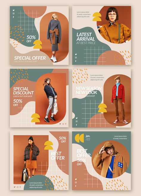 6 Fashion Instagram Post Templates PSD, AI, EPS Instagram Cover Design, T Shirt Instagram Post, Fashion Ig Post, Clothes Social Media Post, Clothing Social Media Post Design, Fashion Ads Design, Social Media Clothes, Business Banner Design, Fashion Social Media Post