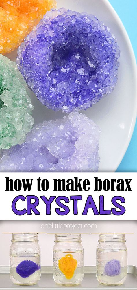 Crystal Borax Diy, Make Your Own Geodes, Borax Science Experiments, Crystals Crafts Ideas, Earth Science Kindergarten, Science Experiments Explosions, Stem Crafts For Middle School, Earth Science Experiments For Kids, Borax Experiments For Kids