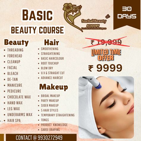 Unlock your potential in the beauty industry with our 30-day Professional Basic Beauty Course! 🌟 From skincare fundamentals to makeup techniques, this course is designed to kickstart your career. 💄💅 Enroll today and start your journey to becoming a beauty expert! #beautycourse #skincarebasics #makeupmastery #beautyeducation #careerinbeauty #30daychallenge #professionalbeauty #beautyskills #selfcare Beautician Course, Underarm Waxing, Hair Smoothening, Eyeshadow Step By Step, Makeup Classes, Cute Friendship Quotes, Beauty Salon Posters, Beauty Careers, Beauty Courses