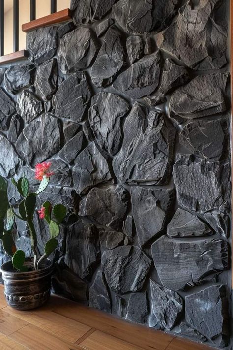 Rock Wall Interior, Stone Interior Wall, Rock Interior, Stone Ideas, Venetian Art, Stone Interior, Rock Wall, Living Room Design Decor, Black Rock