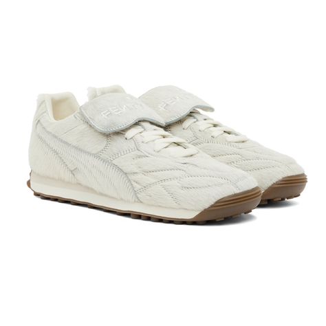 Low-Top Quilted Calf-Hair Sneakers In Off-White. Lace-Up Closure Logo Embroidered At Padded Foldover Tongue Padded Collar Formstrip At Sides Treaded Rubber Sole Part Of The Puma X Fenty Collaboration. Supplier Color: Warm White Pony Sneakers, Puma X Fenty, Shoes Puma, Puma X, Puma Shoes, Pumas Shoes, Calf Hair, Sneaker Collection, Logo Embroidered