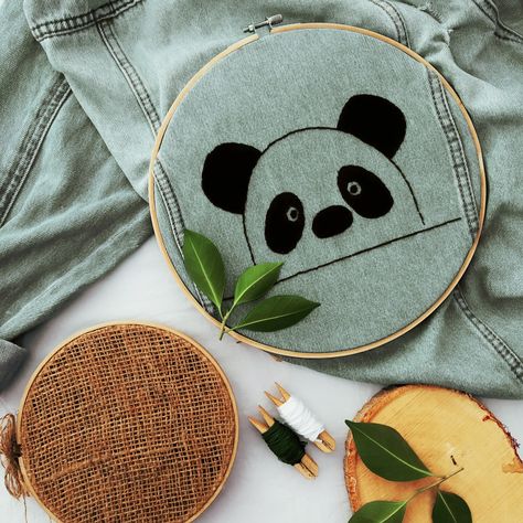 Panda Embroidery Pattern, Panda Embroidery Design, Panda Embroidery, Embroidered Animals, Landscape Embroidery, Embroidery Designs Baby, Simple Embroidery Designs, Embroidery Tshirt, Diy Embroidery Patterns