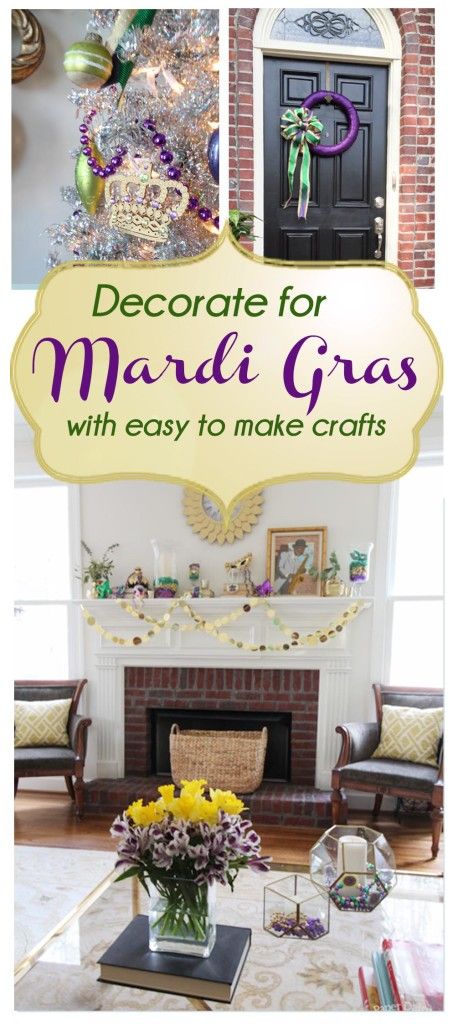 Mardi Gras Indoor Decorations, Mardi Gras Decorating Ideas, Simple Mardi Gras Decorations, Mardi Gras Crafts Diy, Mardi Gras Diy Crafts, Diy Mardi Gras Decor, Mardi Gras Party Decorations Diy, Mardi Gras Diy Decorations, Mardi Gras Mantle Decor