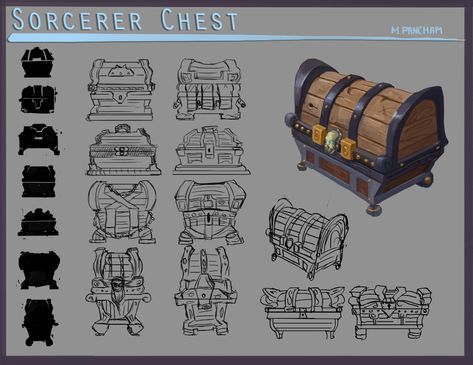 ArtStation - Treasure Chest Prop Design, Mark Pancham Golden Treasure, Props Concept, Ui Game, Props Art, Fantasy Props, Game Props, Game Concept Art, Drawing Supplies, Game Concept