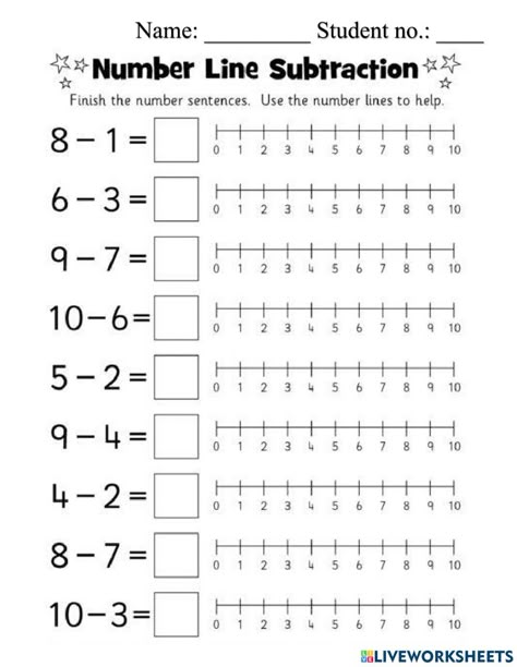 Number Line Subtraction Worksheet, Open Number Line Activities 1st Grade, Subtraction Using Number Line, Line Exercise, Number Line Subtraction, Number Line Activities, Printable Multiplication Worksheets, Maths Resources, Kindergarten Reading Worksheets