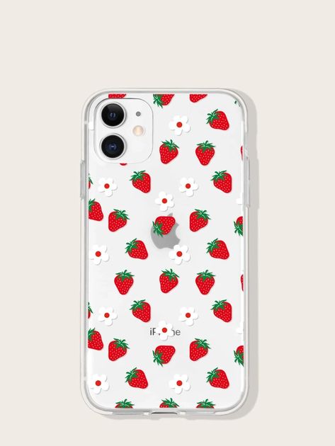 Strawberry Print Clear Phone Case | SHEIN USA Clear Fruit, Girly Phone Cases, Silicone Iphone Cases, Gold Aesthetic, Strawberry Print, Flower Phone Case, Birthday Wishlist, Clear Phone Case, Clear Cases