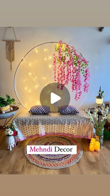 Mehendi Setup Mehndi Decor, Mehendi Thali, Mehndi Decoration At Home, Mehendi Decor Ideas At Home, Mehndi Decor At Home, Mehendi Backdrop, Mehendi Cone, Easy Mehendi, Mehendi Simple