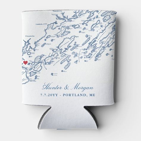 Nye 2024, Portland Maine Wedding, Lighthouse Wedding, Maine Map, Map Wedding, Cape Elizabeth, Yacht Wedding, Wedding Koozies, East Coast Wedding