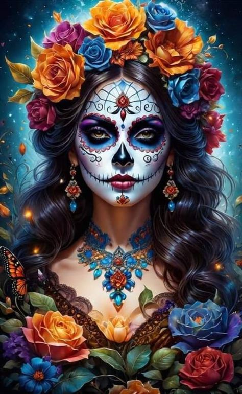 Catrina Wallpaper, Day Of The Dead Girl Tattoo, Sugar Skull Images, Easy Skull Drawings, Sugar Skull Wallpaper, Day Of The Dead Girl, Aztec Tattoos, Sugar Skull Artwork, Girl Face Drawing