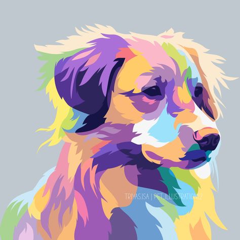 Illustration Dog Drawing Color, Wpap Art Animal, Colourful Dog Painting, Dog Portrait Illustration, Dog Painting Pop Art, Pop Art Dog Portraits, Pop Art Pet Portraits, Dog Design Art, Wpap Art