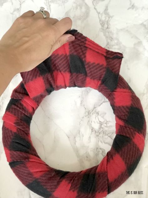 DIY Buffalo check wreath with dollar tree scarf - This is our Bliss Buffalo Check Rag Wreath, Buffalo Check Wreaths For Front Door, Diy Scarf Wreath, Dollar Tree Scarf Wreath, Scarf Wreath Diy, Scarf Wreaths, Bandanna Wreath, Metal Wreaths, Scarf Wreath