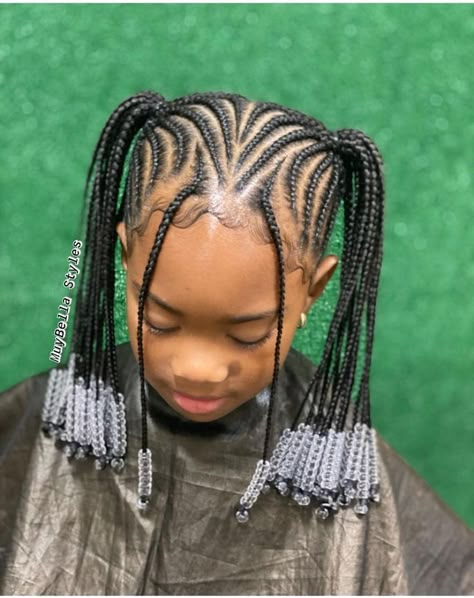 Cornrow In Two Hairstyles, Braided Cornrow Hairstyles For Kids, Black Kids Braided Hairstyles Natural, Lil Girl Hairstyles Braids, Braided Hairstyles With Beads, Girl Braided Hairstyles, Braids For Black Kids, Girls Braided Hairstyles Kids, Hairstyles With Beads