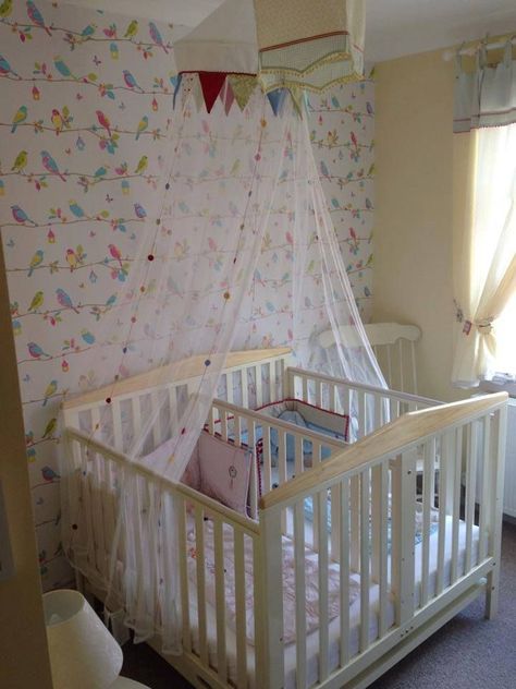 What a Hoot wallpaper from the What a Hoot  collection by Harlequin. Twin Baby Beds, Twin Cots, Baby Cribs For Twins, Twin Baby Rooms, Twin Cribs, Cozy Baby Room, Albany Wallpaper, Crib Design, Nursery Bassinet