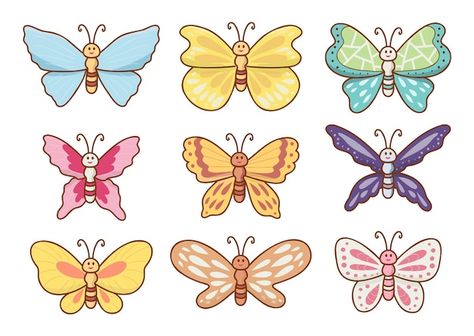 How To Draw Small Butterflies, Butterfly Cute Drawing, Butterfly Drawing With Color, Butterfly Cartoon Drawing, Butterfly Cartoon Images, Cute Butterfly Cartoon, Colorful Butterfly Drawing, 1 Year Scrapbook, Cartoon Butterflies