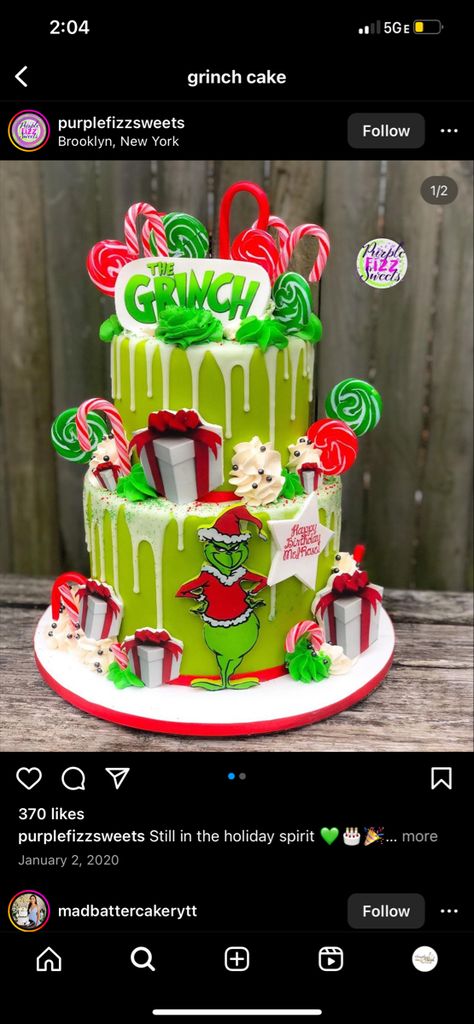 Grinch Buttercream Cake, Whoville Cake Ideas, Grinch Cakes Ideas, Whoville Cupcakes, Grinch Themed Cake, Grinch Christmas Cake Ideas, Two-ville Grinch Birthday, Grinch Bday Cake, Grinch Birthday Cake Girl