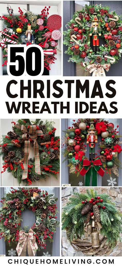 Elevate your holiday welcome with 50 Elegant Christmas Wreath Ideas! 🎄✨ From timeless classics to modern marvels, these wreaths add a touch of festive charm to your door. Discover inspiration for every style, from traditional greenery to unique materials. Make a statement with your seasonal decor! 🌟🚪 #ChristmasWreaths #FestiveDecor #HolidayHome Christmas Wreaths Decorations, Christmas Wreath Trio, Christmas Wreath Theme Ideas, Diy Christmas Wreaths With Ornaments, Artificial Wreaths Christmas, Stuffed Animal Wreath, Martha Stewart Christmas Wreath, Christmas Decoration For Door, Xmas Wreaths Ideas How To Make