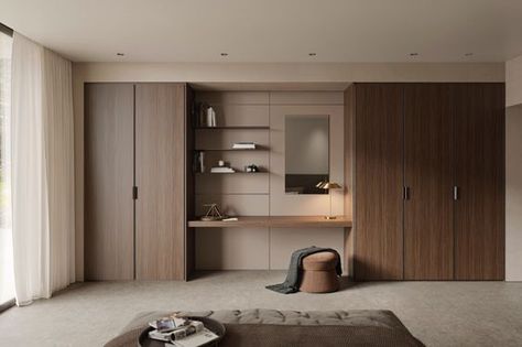 Office Wardrobe Design, Wardrobe With Dresser, Office Dresser, Ideas Armario, Bedroom Wardrobe Design, Bedroom Built In Wardrobe, Condo Design, Wardrobe Interior Design, Hotel Room Design