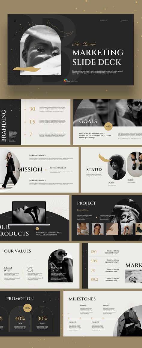 New Brand Marketing Concept Design Templates. #SlideMembers #Pitchdeck #Business #Professional #Brand #Marketing #Branding #Promotion #Autumn #Unique #Sophisticated #Beauty #Beautiful #Fashion #Model #Lookbook #Diagram #Introduction #Minimalist #Project #Goal #Vision #Mission #Modern #Simple #Portfolio #Investor #Professional #Background #Layout #Slide #Design #Multipurpose #Proposal #BestPPT #PPT #PPTdesign #freepresentation #Presentation #Templates #PowerPoint #Investordeck #PPTdeck #freePPT Business Ppt Design Ideas, Classy Powerpoint Design, Chart Powerpoint Design, Fancy Powerpoint Design, Modern Marketing Design, Project Proposal Powerpoint, Proposal Slide Design, Modern Graphic Design Inspiration, Minimalist Proposal Design