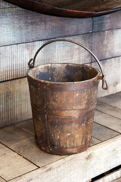 Bucket Image, Country Living Decor, Antique Bucket, Old Bucket, Wooden Bucket, Toy Race Cars, Pantry Boxes, Prim Decor, Milk And Cheese