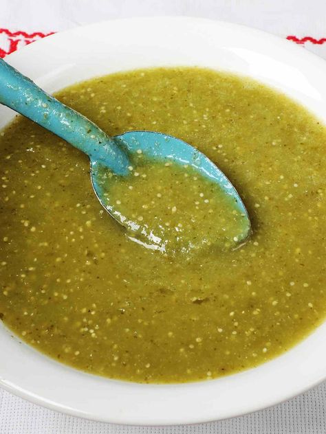 Authentic Salsa Verde Recipe [Step-by-Step] Mild Salsa Verde Recipe, Salsa Verde Molcajete, Green Salsa For Tacos, Authentic Salsa Verde, Green Salsa Verde Recipes, Homemade Verde Sauce, Boiled Salsa Recipe, Authentic Green Enchilada Sauce, Chiliquillas Verde Recipe