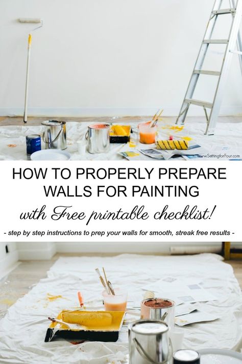 How to PROPERLY prepare walls for painting with FREE Printable painting checklist! Includes step by step instructions for smooth, streak-free painted walls! #diy #tutorial #paint #walls #howto #printable #freestuff #homeimprovement #renovation #decor #decorideas Checklist For Painting A Room, How To Paint A Room Step By Step, How To Prepare Walls For Painting, Supplies For Painting A Room, How To Paint A Room Fast, Steps To Painting A Room, Painting Checklist, Preparing Walls For Painting, Room For Painting