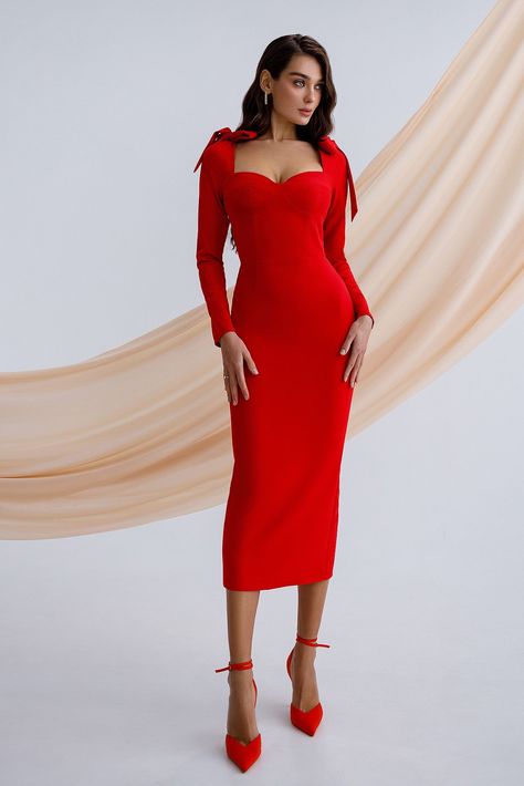 Define your signature style with our Red Sweetheart Bow Shoulder Midi Dress, a masterpiece of femininity and confidence. Envision yourself as the luminary of fashion, effortlessly making a statement with the sweetheart neckline and bow-adorned shoulders that embody both sophistication and daring allure.  #reddress #bowshoulder #dress #dresses #mididress #eveningdress #weddingdress #dresslover #fashion #style