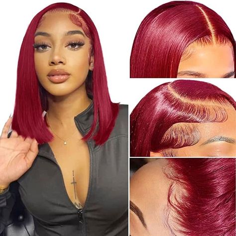 Red Bob Wig, Burgundy Bob, Curling Straight Hair, Red Bob, Human Lace Wigs, Bob Lace Front Wigs, Lace Front Wigs Human Hair, 100 Human Hair Wigs, Red Wigs