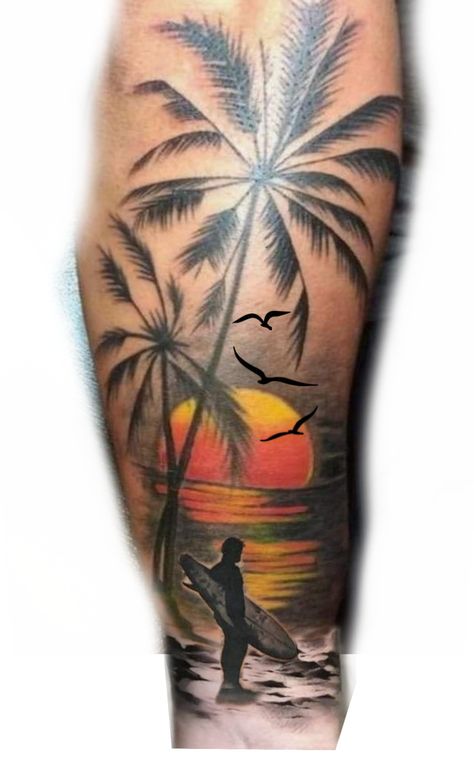 Beach Theme Tattoos, Theme Tattoos, Infinity Tattoo With Feather, Cross Stitch Tattoo, Beach Tattoos, Tats Ideas, Tattoo Time, Circle Tattoos, Palm Tattoos