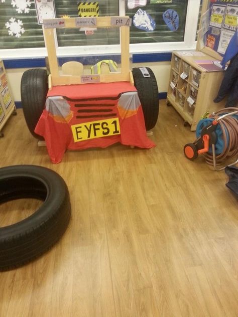 Mechanics/garage role play area Mechanics Role Play Area, Car Garage Role Play Eyfs, Mechanic Role Play Area, Car Dramatic Play Preschool, Mechanic Shop Dramatic Play, Mechanic Dramatic Play, Auto Shop Dramatic Play, Role Play Eyfs, Mechanics Garage