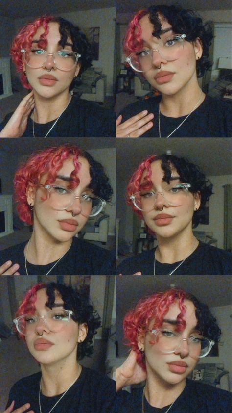 Curly Split Dyed Hair, Dyed Short Curly Hair, Hair Split Dye, Split Dye, Split Dyed Hair, Curly Short, Split Hair, Short Curly Hair, Short Curly