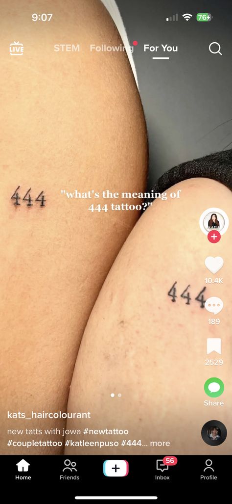 444 Tattoo Couple, 444 Meaning, 444 Tattoo, Tattoo Couple, Couple Tattoos, A Tattoo, New Tattoos, Meant To Be, Tattoos