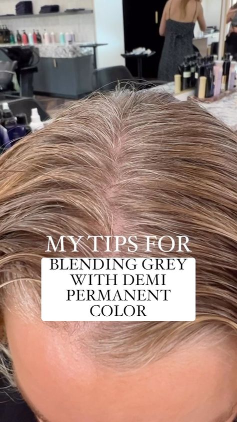 CARLY ZANONI • Color & Placement Expert For Hairstylists | Do you guys do this too? Blending grey with Demi permanent color is my FAVORITE!!! Here are my tips: ⚡️use an alkaline demi that has the… | Instagram Ion Demi Permanent Hair Color Chart, Best Color For Greying Hair, Shades Eq Grey Blending Formula, Demi Permanent Grey Blending, Demi Hair Color Shades, Demi Grey Blending, Demi Color Over Gray, Demi Grey Blending Brunette, Demi Permanent Hair Color To Cover Grey