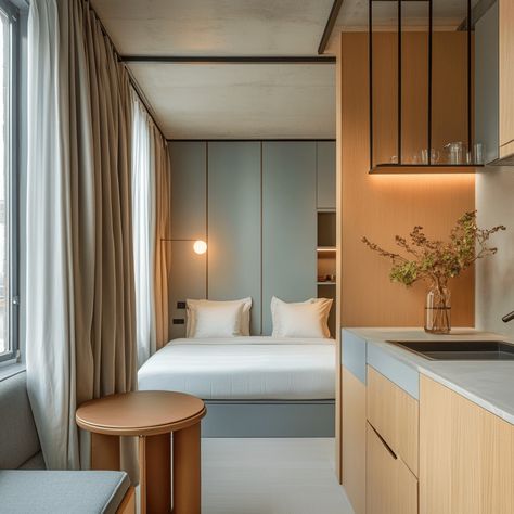 Transform Your Studio Apartment into a Luxe, Hotel-Like Airbnb Haven - axxla interior design Apartment Hotel Design, Best Hotel Rooms Interior Design, Studio Airbnb Ideas, Hotel Apartment Design, Studio Apartment Interior Design, Airbnb Aesthetic, Studio Apartment Interior, Airbnb Studio, Small Hotel Room