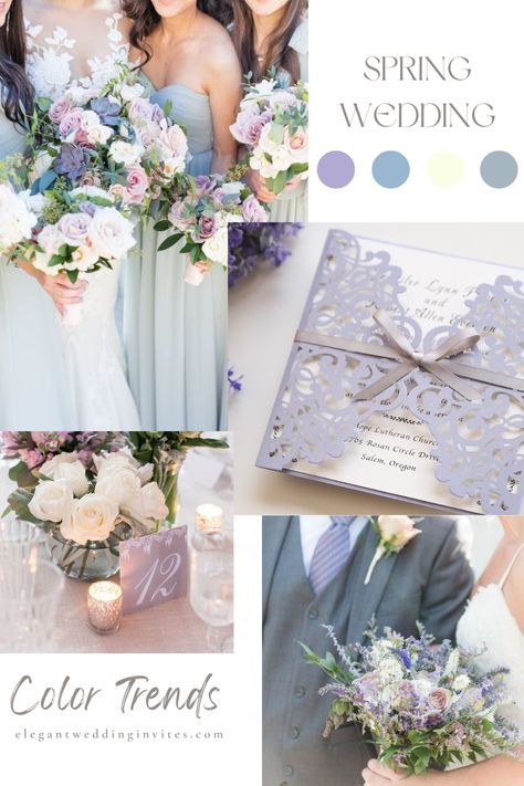 RECEPTION Lilac Light Blue Wedding, Lilac Blue And Gold Wedding, Spring Wedding Color Palette Dusty Blue, Wedding Color Schemes Lavender And Blue, Pastel Blue And Lilac Wedding, French Blue And Lavender Wedding, Blue Wisteria Wedding, Dusty Blue Sage Green Lilac Wedding, Dusty Blue And Lavender Wedding Flowers