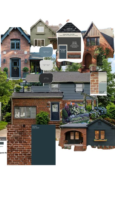 Blue House With Brick Accent, Dark Blue And Brick House Exterior, Brick With Blue Siding, Dark Blue Brick House Exterior, Navy Brick House Exterior, Partial Brick House Exterior, Blue Brick House Exterior, Brick Exterior Colors Schemes, Brick House Exterior