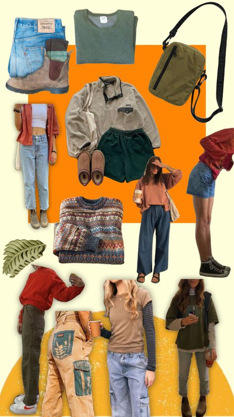 Everyday Outdoor Outfits, Patagonia Outfits For Women, Patagonia Fleece Outfit Granola, Patagonia Overalls Outfit, Tomboy Granola Outfits, Granola Autumn Outfits, Autumn Granola Outfits, Outfit Ideas For Arizona, Granola Lesbian Style