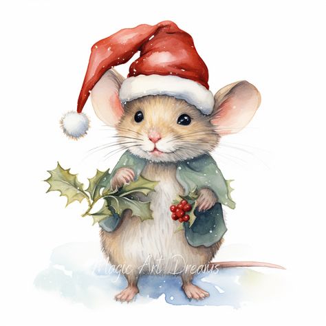 Watercolour Christmas Mouse Clipart, 14 JPG Format, Not  Transparent Background, Sublimation design, Commercial and Personal Use   This listing is for Watercolor images of Christmas Mouse. This listing is for a digital file only. No physical item will be sent. What you'll get: - 14 High quality JPG with not transparent background, also at 4096 x 4096 px, 300 DPI You can use these digital art prints for a variety of purposes, including printing wall art, making stickers, creating scrapbooking pag Mouse Clipart, Book Clip Art, Pet Mice, Merry Christmas Images, Christmas Mouse, Watercolor Images, 3d Christmas, Cute Mouse, Fabric Panel