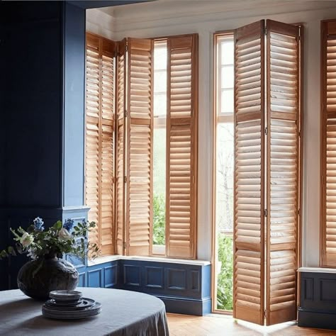 French Window Shutters, Modern Interior Shutters, Wood Shutters Interior, Shutters Interior Window, Window Decoration Ideas, French Shutters, Decorative Windows, Modern Shutters, Traditional Shutters